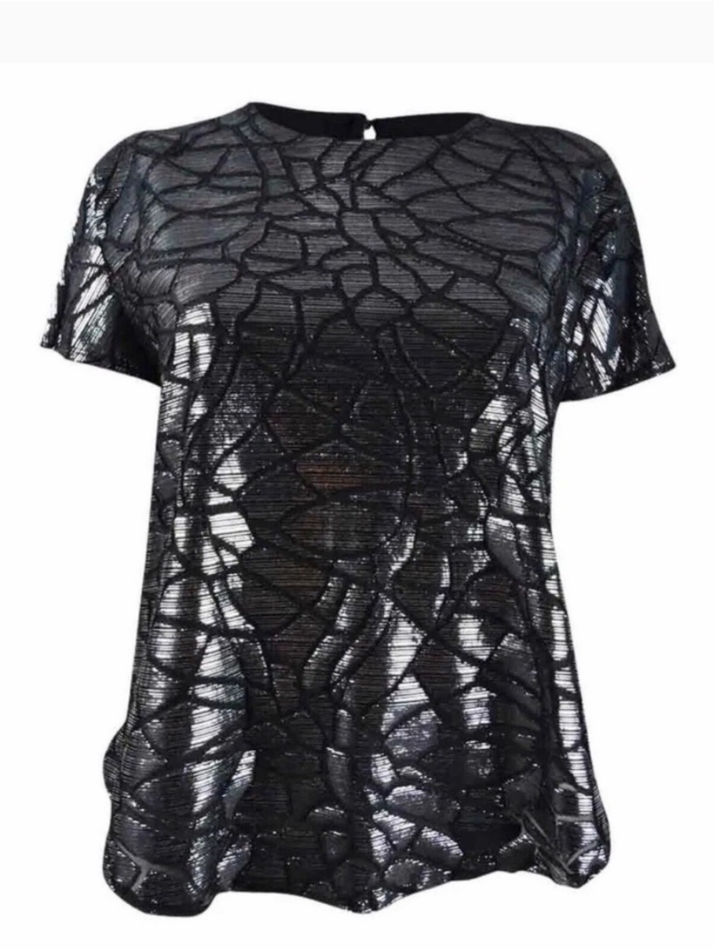 Alfani Black Animal Print Burnout Top- SIZE SMALL‎